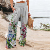 Fongt Women's Four-Sided Bullet-Print Trousers High-Waisted Straight-In-Bag Casual Broad-Legged Trousers