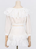 Fongt Spring Fashion New Elegant Lace Lotus Side Shoulder Shirt + Folded Skirt Suit