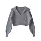 Fongt Sense Korean Version Pure Color New Loose Big Lapel Sweater Spring Autumn Women's Short Sweater Net Red Sweater-Outfit