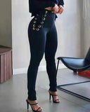 Spring And Autumn New Women's Dress High-Waisted Corns Strapped Tight Trousers Hip Corns Cross-Tied-Outfit