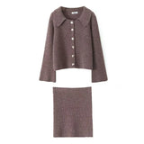 Fongt Spring Long Sleeve Clasp Dress Loose Sweater Tight Skirt Knit Set