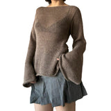 Fongt And Summer 2025 New Women's Temperamental Horn Sleeve Knitted Top With Sexy Bare Back Sweater