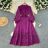 Fongt Sense Of Elegant Lace Dress 2025 New Hollow Hooks Waist Lantern Sleeves Waist Waist Dress Dress