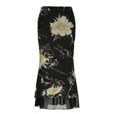Fongt Vintage Crumbat Splicing Half-Body Skirt Holiday High-Waisted Thin A-Shaped Skirt New Mid-Long Skirt