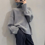 Fongt Female Turtleneck Pullover Sweater Female New Loose Lazy Wind Show Thin Solid Color Bottom Shirt Top Women's Fashion-Outfit