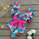 Double-Layer Lotus Edge Deep V Sexy Bare Back Tied With Ajoint Swimsuit Woman 2025 New Pressure Belt