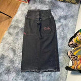 Loose Jeans Men's Vintage Print Hip Hop Gothic Street Wear Harajuku Men's Slacks-Outfit