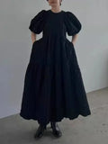 Short Sleeve Dresses Japanese Loose Casual Women Dress 2024 Spring Summer Vestidos Mujer Ruched Vestido Lazy Style Ropa-Outfit