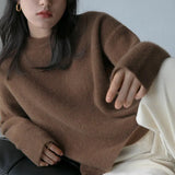 Basic O Neck Cashmere Sweater Women 2021 New Oversized Rose Red Knitted Pullovers Female Casual Thick Warm