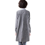 Striped Cotton Long-Sleeved Ladies' Shirt Korean Version Loose Shirt Embroidered Large Size Medium-Length Blouse-Outfit