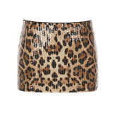 Fongt Women's Leopard-Print Leopard Time Tice Babes Tat-Bowl Skirt Street Sexy Low-Rise Thin Skirt