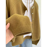 Fongt Glutinous Solid Color Simple Short Design Knitted Cardigan Women 2025 Autumn And Winter Small Man Top Sweater Jacket