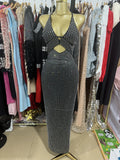Elegant Fashion Show-Back V Sling Hanging Neck Sleeveless Hot-Slam Drill Long-Smmed Ass Dress Evening Dress Women's