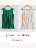 Women's Blouses Cotton and Linen Sleeveless Tops Shirt Female O Neck Summer Solid Green Tunic Blouse Basic