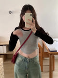 Retro Long-Sleeved T-Shirt Women's Early Autumn New Style Underwear Design Short-Style Blouse-Outfit