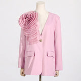 Fongt Spring And Summer New Fashion Temperament V Collar A Button Three-Dimensional Flower Splicing Design Sense Suit Coat Female-Outfit
