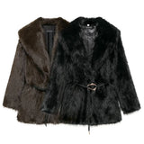 Fongt Women's Winter New Artificial Fur Effect With Belt In The Long Fur Coat