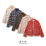 Fongt Women's Clothing 2025 Autumn New Street Multi-Color Printing Collar Cotton Jacket