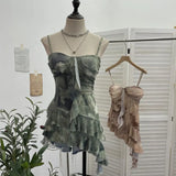 Fongt Shooting 2025 Spring And Summer New With Chest Cushions Dyed Mesh Sling Sling Vest Irregular Lotus Leaf Side Top 1139