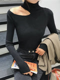 Knitted Women high neck Sweater Sexy Off Shoulder Pullovers Turtleneck Autumn Winter Basic Women Sweaters Slim Fit Tops-Outfit