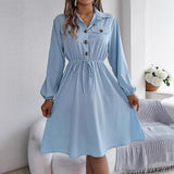 Shooting 2025 Autumn And Winter Leisure Button Tie With Waist Long-Sleeved Shirt Skirt Women's