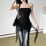 Fongt Spring And Summer Women's New Fashion One-Word Shoulder Repair Leud Thrombochrome Bhise Small Vest