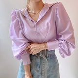 Loose Chic Women Blouse Simple Versatile Lapel Long Sleeve Shirt Elegant Women Shirt Tops Pink Tops Blusas Mujer