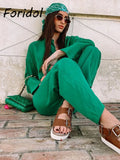Single Breasted Green Top Pants Suits Sets Women Spring Autumn Casual Loose Two Pieces Matching Sets 2023 Set