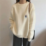 Harajuku Cute Bear Knitted Sweater Women Korean Fashion Kawaii Oversize Cartoon Embroidery Basic Jumper Female