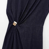 Fongt New Gold Styling Sleeveless Denim Fan Dress 2025576