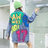 Fashion Denim Jacket Women 2022 New Autumn High Street Design Personality Graffiti Denim Cool Jacket Women
