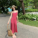 Fongt Pink Small Floral Slim Big Back Pleated Neck Sling Skirt-Outfit