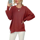 Fongt And Winter New Women's Sheep Ece Long Sleeve Round Collar Irregular Knit Pullover