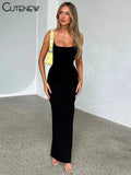 Women's Solid Spaghetti Maxi Dress Sexy Backless Adjustable Strap Cleavage Body-shaping Lace-up Robe Hipster Streetwear-Outfit