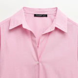 Fongt Homemade New Women's Striped Oxford Long Sleeve Clip Simple Shirt 8741049