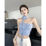 Fongt Hottie Style High-End Three-Dimensional Flower Around The Neck Elastic Strong Thin Bra Vest Woman Without Shoulder Strap Wrapped Thighs Tset