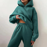 Piece Sets Women Tracksuit Winter Fleece Solid Long Sleeve Hoodies Jogger Pants Suits Female Casual Fashion Loose