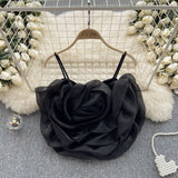 Fongt Holiday Wind Eogen Yarn Three-Dimensional Flower Sling Vest Women's Summer New Ocean Chic Short Top
