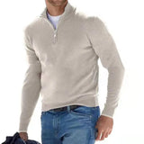 Fongt New Autumn Long Sleeve V-Neck Wool Woolen Zip-Up Men's Casual Polo Shirt