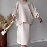 Fongt 2025 New Solid Color Loose Blouse Casual Lazy Skirt Set