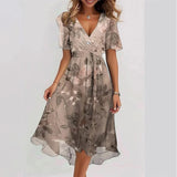 Fongt Summer New Loose Leisure Shuya V Collar Crumped New Hot Print Dress.