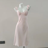 Fongt Sexy Pyjamas Women's Simulation Silk Summer Slings Long Dress Pure Wind Ice Silk Pajamas With Bra
