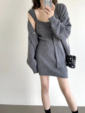 Fongt New Loose Solid Color Sweater Cardigan Package Buttock Vest Skirt Suit In The Long Sweater Two Sets Of Women-Outfit