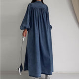 Fongt Round-Neck Solid-Colored Casual Long-Sleeved Denim Dress In Fall 2025