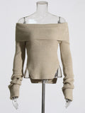 Fongt Lazy Top Dress 2025 Autumn New Fashion Niche Irregular Shoulder Knitted Sweater Woman