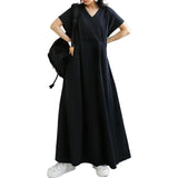 Fongt Summer New Women's V-Neck Bat Sleeves Folding Solid Color Dress Slimming Women's Dress