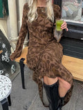 Vintage Print Trumpet Sleeve Maxi Dress-Outfit