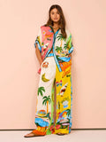Fongt Women's Clothing 2026 New Fashion Print Tight Waist Pocket Wide Leg Pants Casual Suit Women's Summer