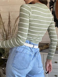New 2022 Buttons Knitted Pullovers Striped Casual Basic Fashionable Wild Winter Spring Women Sweater Lady Tops