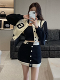2023 New Casual 2 Piece Set Women Loose Hoodie Vintage Baseball Jacket High Waist Mini Skirts Two Piece